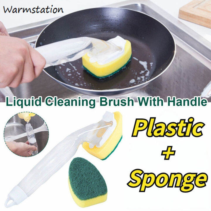 Soap Dispensing Dish Cleaning Brush Set with Handle Sponge Replacement