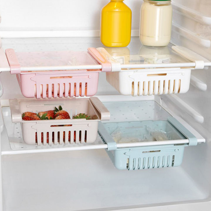 ตู้เย็นตู้แช่แข็งที่วางชั้นวางดึงออกลิ้นชักออแกไนเซอร์-s-aver-พื้นที่จัดห้องครัวปรับครัวตู้เย็นชั้นเก็บ