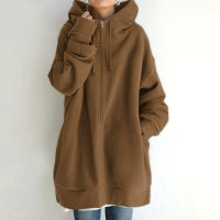 Womens Solid Long Hooded Sweatshirts Autumn Zipper Long Sleeve Hooded Coat Fashion Loose Outwear Jackets Sweatshirts Streetwear