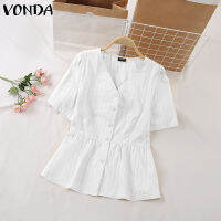 (จัดส่งฟรี)Fancystyle VONDA กระดุมเดินทางสำหรับผู้หญิงเสื้อสตรีฟูฟ่องสำนักงานแขนพัฟลำลองเสื้อคอวี #2