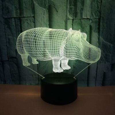 Creative Hippo 3d Nightlight 7 color Usb 3d Visual Desk Lamp Light Led Gift Rhino Art Table Lamps For Living Room
