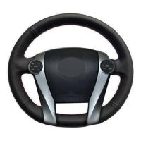 Car Steering Wheel Cover DIY Black Genuine Leather For Toyota Prius 2009-2015