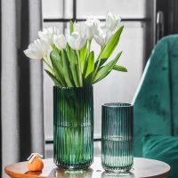 MUJI High-end Light Luxury Glass Vase Nordic Decoration Modern Simple Living Room Flower Arrangement Vase Home Vertical Stripe Straight Tube