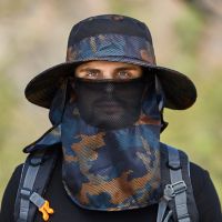 Multipurpose Camouflage Outdoor Climbing Fishing Brim Hat Mens Neck Guard Protection Cap