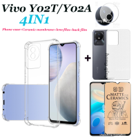 (4 In 1) Vivo Y02T Y02A Y02S Y02 Y11เคสโทรศัพท์2023มุมสี่มุมโปร่งใสกันกระแทกเคสโทรศัพท์ + ฟิล์มเซรามิกหน้าจอ + ฟิล์มเลนส์ + ฟิล์มด้านหลัง