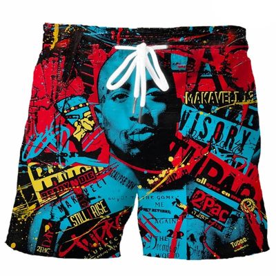 Rapper Tupac Amaru Shakur 2pac 3D Printed Beach Shorts Pants Mens Drawstring Shorts Elastic Fashion Casual Cool Ice Shorts Male