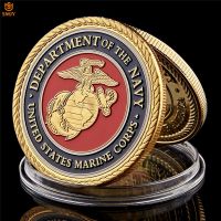 US Marine Corps Department Of The Navy Gold Plated Colorful Military Metal Challenge Medal USA Souvenir Coin Collectibles Badge
