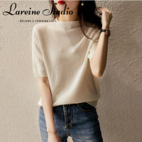 LAREINE เสื้อถักนิตติ้งสำหรับผู้หญิงเสื้อสเวตเตอร์ถักแขนครึ่งคอเต่าสำหรับท็อปส์ซูสไตล์เกาหลี