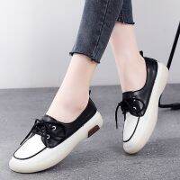 2023 New Summer Autumn Women Flats Shoes Girls Leisure Soft Sole White Shoes Lace Up Ladies Leather Loafers Female Work Shoe