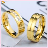 SNSQDYW0010 ผู้หญิงผู้ชาย ความรัก คู่รัก สแตนเลส ลูกบาศก์เซอร์โคเนีย ทอง 18K ชุบ แหวนแต่งงาน