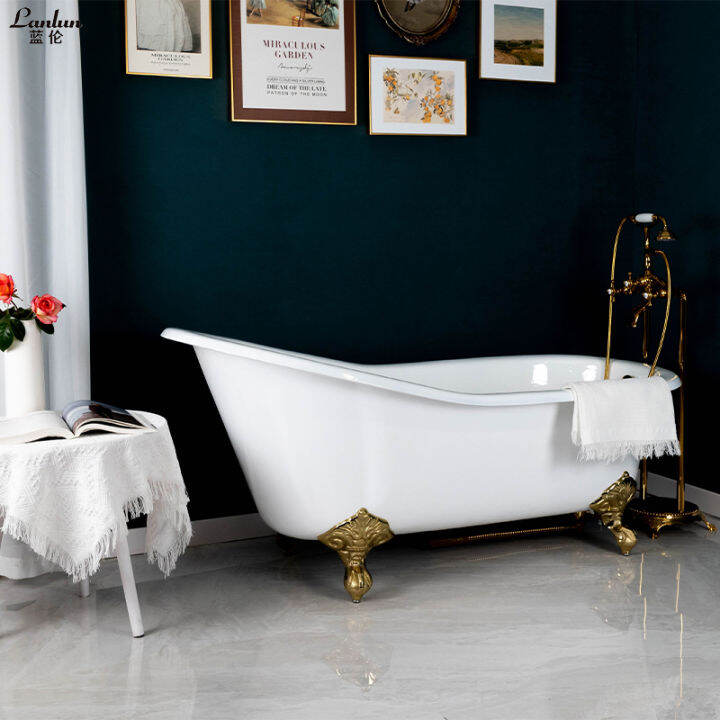 Cast iron enamel bathtub with European style cast iron foot design