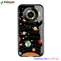 สำหรับ Realme 11 5G Realme Narzo 60 5G การ์ตูนสุดหรูสำหรับเด็กผู้หญิงดวงจันทร์อวกาศนาซ่านักบินอวกาศเคสกาแลคซีกระจกนิรภัยมันวาวขอบนิ่มด้านหลังเคสโทรศัพท์