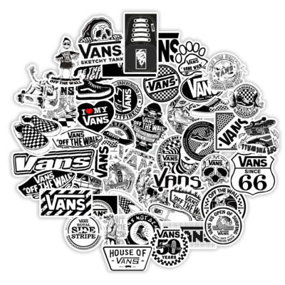 ⚡พร้อมส่ง⚡50ชิ้น VANS แวน สเกตบอร์ด ขาวดำ ไม่ซ้ำ สติ๊กเกอร์  sticker พลาสติกกันน้ำ สีคมชัด ส่งทุกวัน