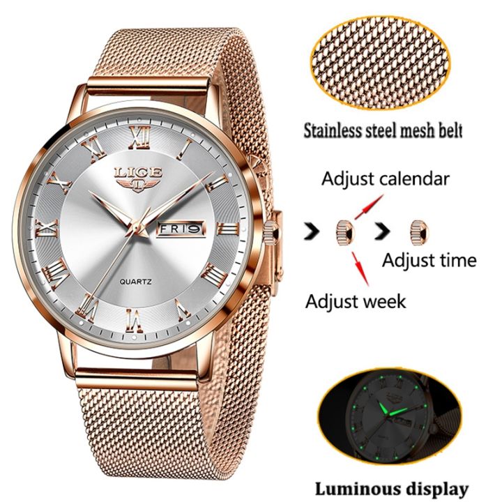 a-decent035-lige-womenbraceletclock-movement-simple-waterproofgoldmesh-ladiesrelogio-feminino