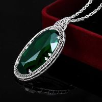 Silver Pendants For Women Vintage Original Gemstone Pendant Big Oval Green Emerald Gems Boho Style Silver Jewelry Dropshipping