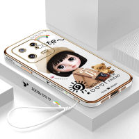 เคสสำหรับ Xiaomi MI 13 5G MI 13 Pro 5G 13pro 5G เคสฟรีสายคล้อง + สาวน่ารักการ์ตูนลวดลายขอบสี่เหลี่ยมเคสชุบเคสโทรศัพท์เคสโทรศัพท์นิ่มสุดหรู