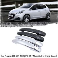 Black Carbon Fiber Car Handle Or ABS Chrome Door Handles Cover For Peugeot 208 MK1 2012~2018 Car Accessories Styling GTI Active