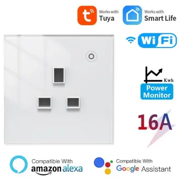 WiFi Smart Wall Socket Glass Panel Outlet Power Monitor Touch Plug Relay Status Light Mode Adjustable EU, EU / White