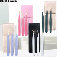 ✁▩❐ 3Pc Eyelash extension Tweezers Set With Bag Stainless Steel Accurate 3D Volume Fan Lash Eyebrow Tweezer Makeup Tools Accessories