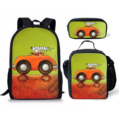 Creative Fashion Cartoon Funny Car 3D Print 3pcs/Set pupil School Bags Laptop Daypack Backpack Lunch bag Pencil Case