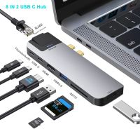 USB อะแดปเตอร์ฮับ C สำหรับ MacBook Pro/air 8 In 2แท่นวางมือถือพร้อม4K HDMI Gigabit Ethernet Tf/sd USB-C 87W PD และ Thunderbolt 3 Feona