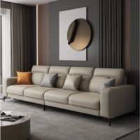 TATA HOME leather sofa Italian modern minimalist living room leather sofa หนังแถวตรงหัวโซฟาชั้นหนังวัวที่ทันสมัยเรียบง่ายห้องนั่งเล่นพาร์ทเมนท์ขนาดเล็กวิลล่า