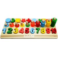 KUKTOY ของเล่นไม้ สวมหลักไม้ตัวเลขและรูปทรงเลขาคณิต FW-3515