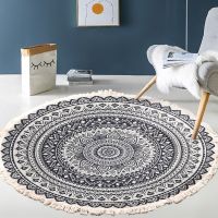 【CC】◇  Boho Round With Tassel Bedroom Room Door Floor Doormat Woven Cotton Bedside Rug