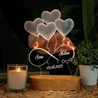 Personalized Name Date 3D Illusion Night Light Heart Shape Custom Names Acrylic LED Lamp For Couples Decorative Lights