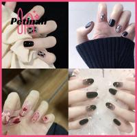 PETINAIL 24pcs/Box กดบนเล็บ ถอดออกได้ เครื่องมือทำเล็บ เทียม เล็บปลอม เล็บปลอมทรงกลม/สี่เหลี่ยมสั้น สวมใส่ได้ เคล็ดลับเล็บ