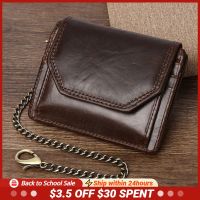 Genuine Leather Mens Wallet New Design Short Wallet with Chain RFIDCard Holders Coin Pockets High Quality Men Purse Wallet