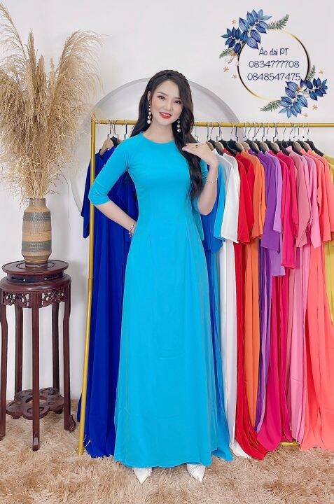 Áo Dài Trơn Màu Xanh Da Trời Duyên Dáng, Thanh Lịch | Lazada.Vn