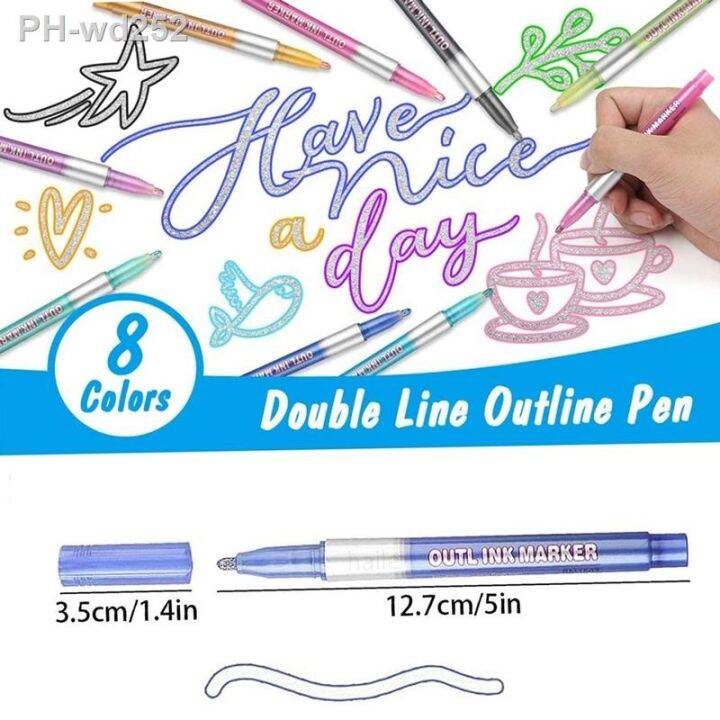 haile-8-color-christmas-pen-highlighter-double-line-outline-art-pen-marker-pens-bullet-diary-poster-card-diy-painting-writing