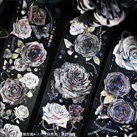 Spot sub-package likey new product night rose laser silver pet goo card hand account tape black rose flower