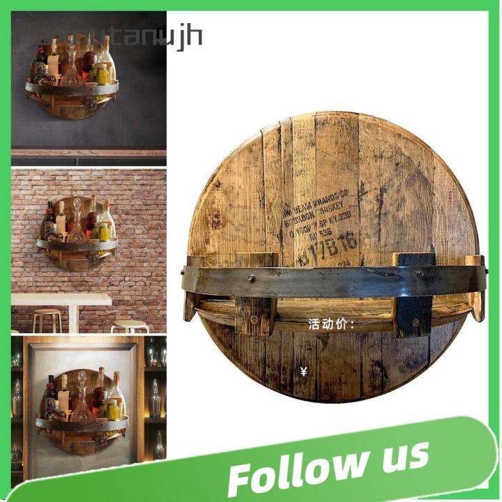 FOXNUTANUJH Kitchen Round Wooden Wall Mounted Wine Rack Bourbon Whiskey ...