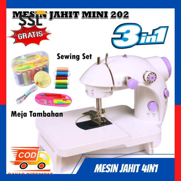 Mini Jhit SST PROMO PAKET HEMAT 5 IN 1 Mesin Jahit Mini Portable 202 + Meja ...