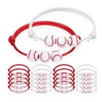 20Pcs Baseball Party Favors Baseball Beads Red White Adjustable Inspirational Wristbands Baseball Sport Gifts Bracelet