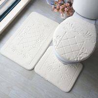 QSR STORE Bathroom Carpet Set 3D Embossed Floor Rug Flannel Toilet Mat With Lid Cover 3-piece/set Non-Slip U-shape Bath