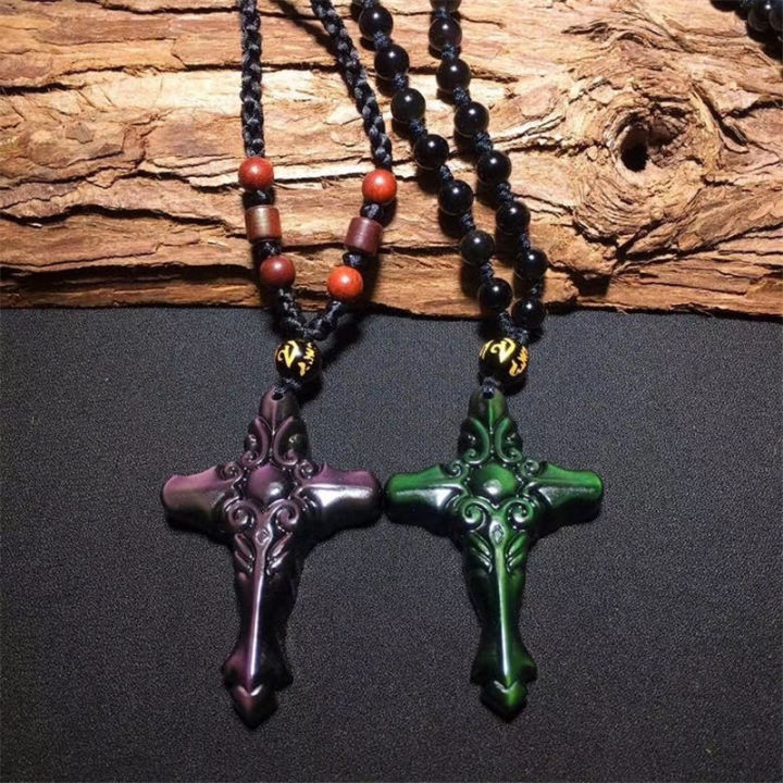 natural-obsidian-crystal-stone-hand-made-carved-cross-amulet-pendant-crystal-fashion-carved-figurine-necklace-gifts