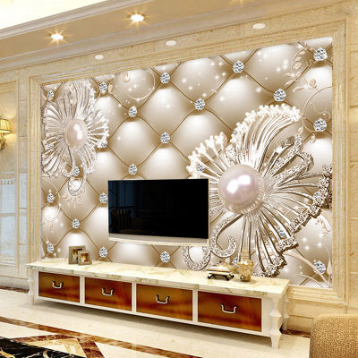 [hot]Custom Mural Wallpaper 3D Soft Pack Diamond Jewelry Flower Luxury Wall Paper Hotel Living Room TV Backdrop Murales De Pared 3D