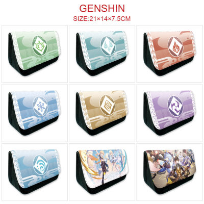 กระเป๋าดินสอซิปดินสอสองชั้นแบบฝาพับสำหรับเด็กหญิงเด็กชาย Genshin รอบเกมกล่องดินสอเวลโครความจุขนาดใหญ่ Tas Kosmetik กล่องดินสอนักเรียน0000
