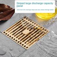 Brass Stripe Square Floor Drain Hotel Bathroom Kitchen Anti-Odor Champagne Black Chrome Shower Strainer Cover Drainage