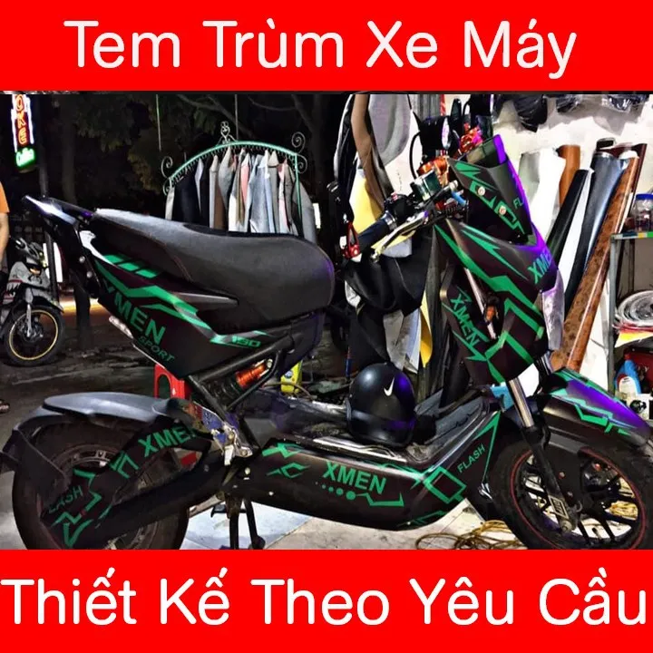 Tem trùm Xmen đen chỉ xanh - Tem trùm dán xe điện Xmen đen chỉ xanh - Độ  team trùm dán xe máy điện Xmen rẻ đẹp chất 