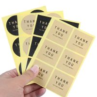 Label Thank You Round Square Black Kraft Paper Color Sealing Paste Baking Biscuit Bag Decorative Seal Sticker 60pcs / 10 Sheets Stickers Labels