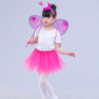 Kids 4Pcs Fairy Costume Set LED Simulation Butterfly Wings Pointed Tutu Skirt Headband Wand Princess Girls Party Up