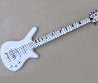 5 Strings White Electric Bass with 26 FretsSlanted PickupsCustmizable