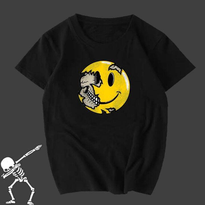 smiley-face-skull-print-tshirt-unisex-cotton