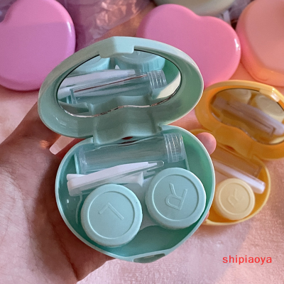 Shipiaoya กล่องคอนแทคเลนส์สีสำหรับชุดกล่องเครื่องมือตาผู้หญิงผู้หญิงที่เก็บหัวใจผู้หญิงภาชนะเก็บอุปกรณ์ดูแลสุขภาพดวงตาพร้อมแหนบกระจก