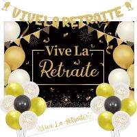 Vive La Retraite Banner และฉากหลังสีดำผ้าคาดเอวซาตินสำหรับผู้ชายผู้หญิงอุปกรณ์เกษียณอายุที่มีความสุขของตกแต่งงานปาร์ตี้เกษียณอายุ