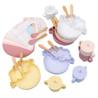 1Set Baby Silicone Feeding Tableware Set Waterproof Silicone Spoon Sheep Shaped Plates Bowl Dishes BPA-Free Feeding Products